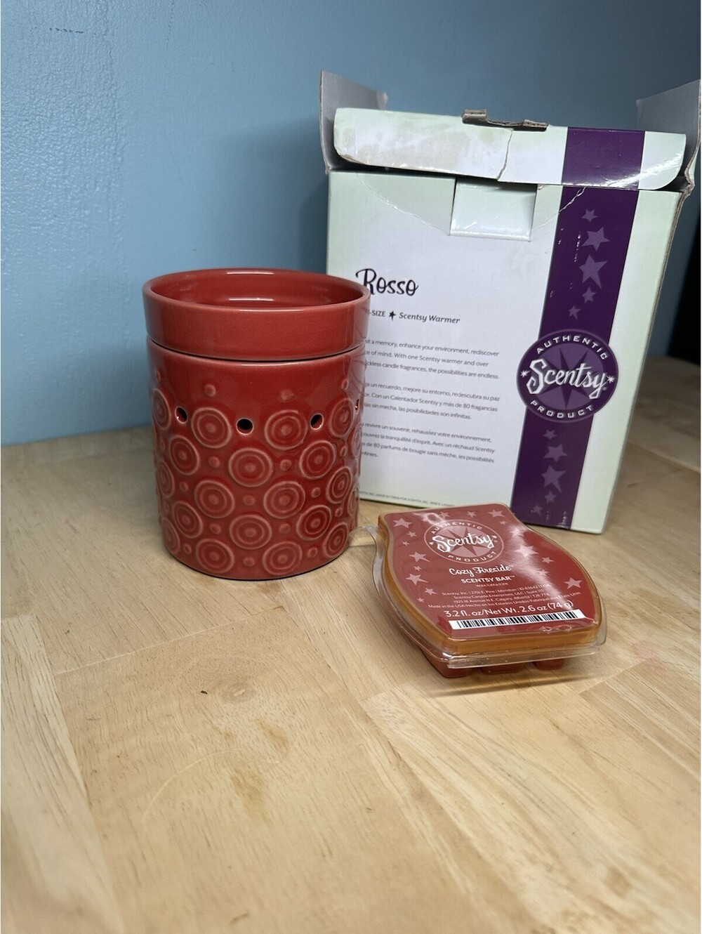 Scentsy Warmer Rosso Vermillion Tribal Circles Retired Hard To Find w/Box + Bulb